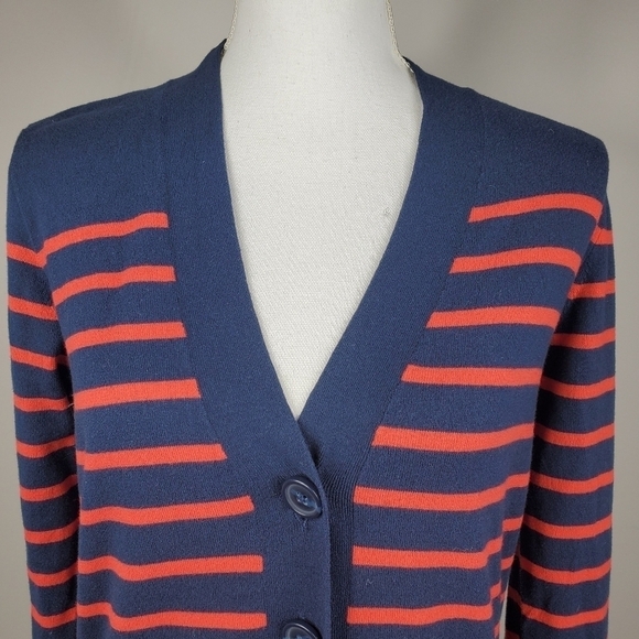 J Crew Red Blue Stripe Cardigan Cropped - Picture 3 of 9